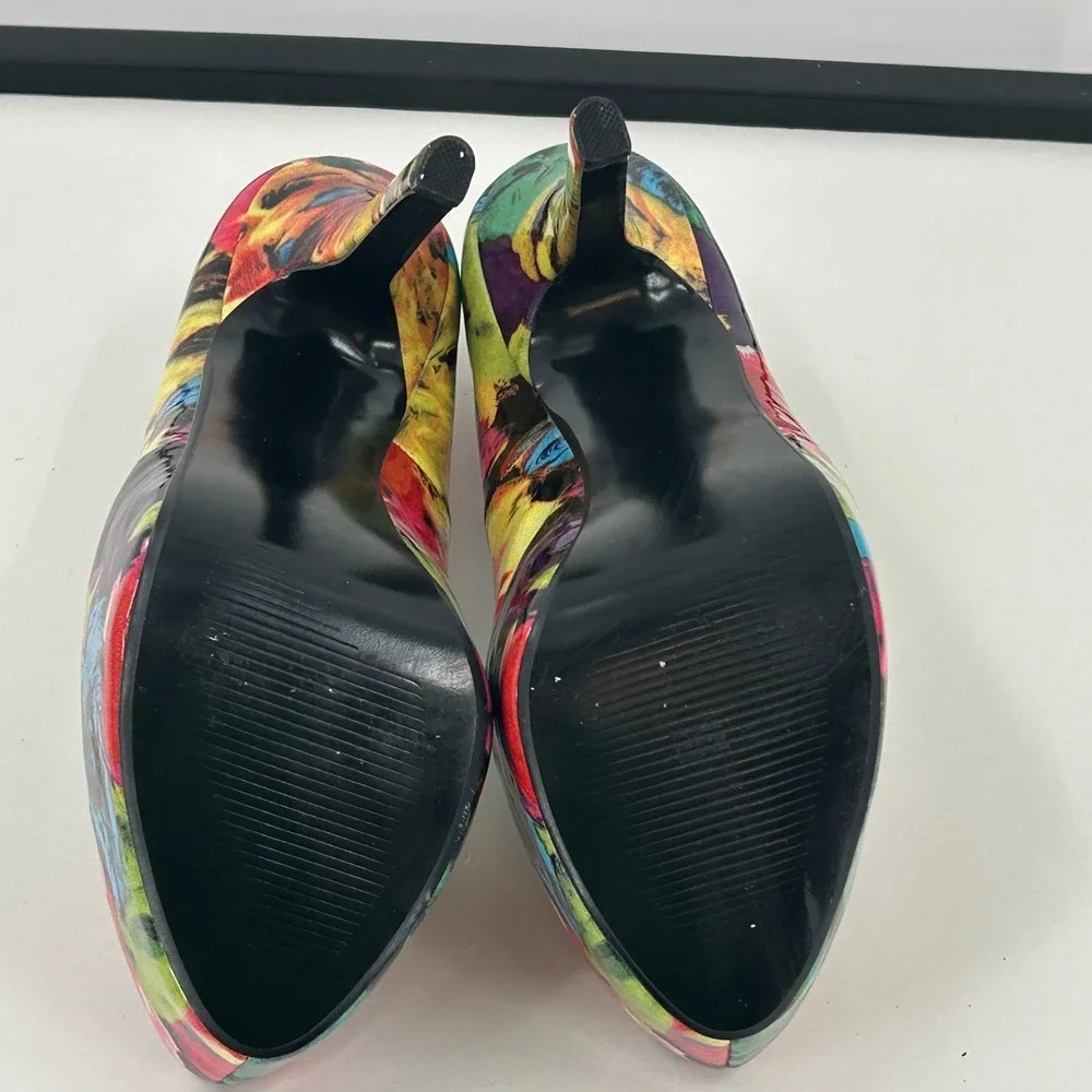 Steve Madden Dejavu Floral Platform Pumps Multi Color Patent Stiletto Heels 8M